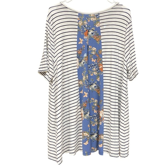Cato Striped Floral Short Sleeve Top XL - Picture 4 of 6
